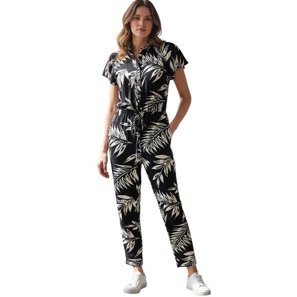 Lauren Ralph Lauren Black Label Palm Leaf Print Crepe Jumpsuit 2P Tropical Chic - Picture 1 of 7